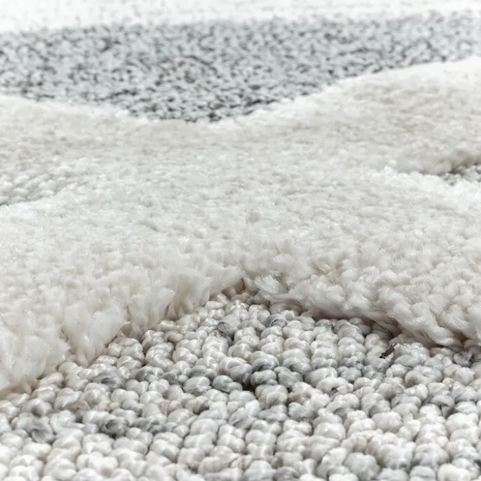 Teppich Skandinavisch Rund - Pitea Lines Grau Creme
