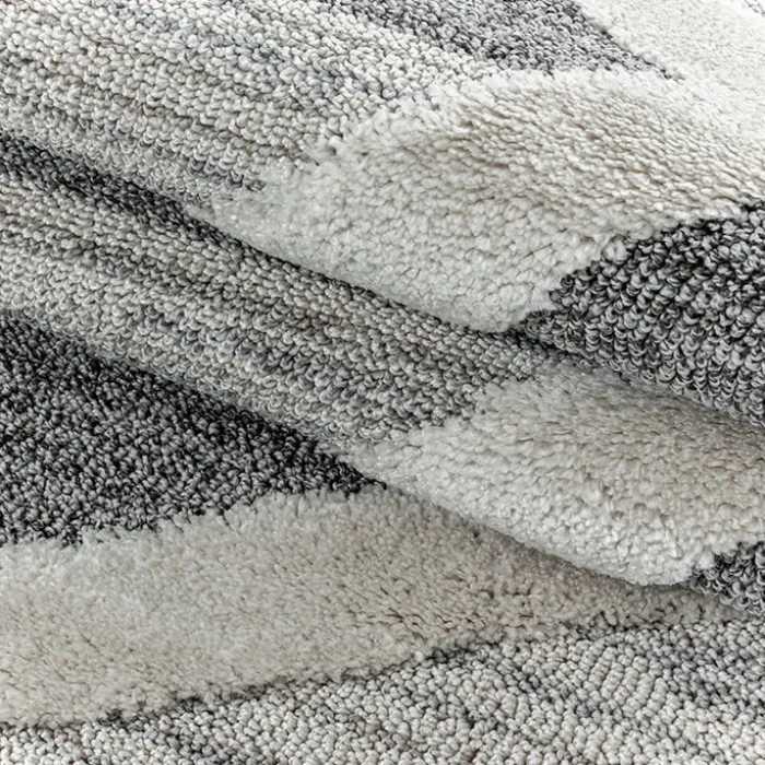 Teppich Skandinavisch Rund - Pitea Lines Grau Creme