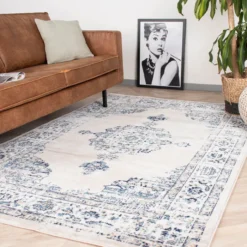 Teppich Vintage - Deep Medaillon Weiß Blau