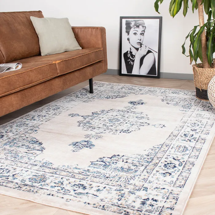 Teppich Vintage - Deep Medaillon Weiß Blau