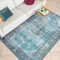 Teppich Vintage - Estate Medaillon Blau Grün