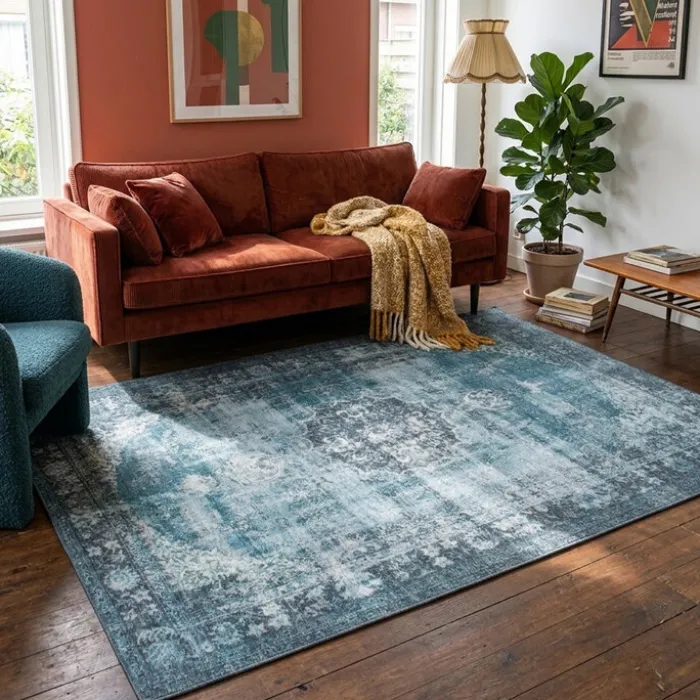 Teppich Vintage - Estate Medaillon Blau Grün