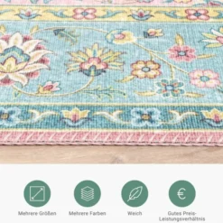 Teppich Vintage - Lily Medaillon Hellblau Türkis
