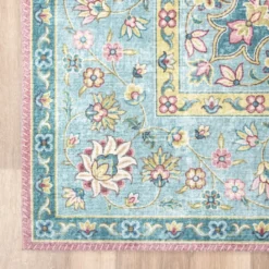 Teppich Vintage - Lily Medaillon Hellblau Türkis