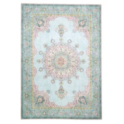 Teppich Vintage - Lily Medaillon Hellblau Türkis
