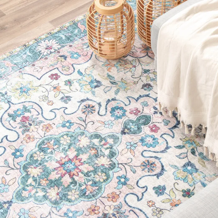 Teppich Vintage - Lily Oriental Blau Rosa