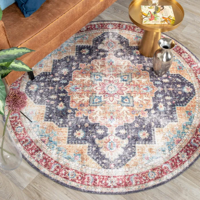 Teppich Vintage Rund - Azara Blau Rot
