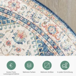 Teppich Vintage Rund - Azara Hellblau