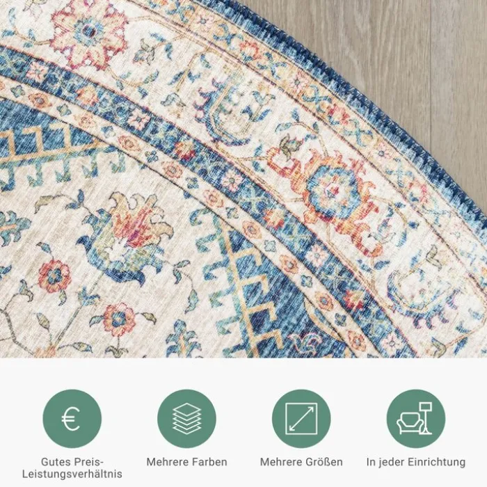 Teppich Vintage Rund - Azara Hellblau