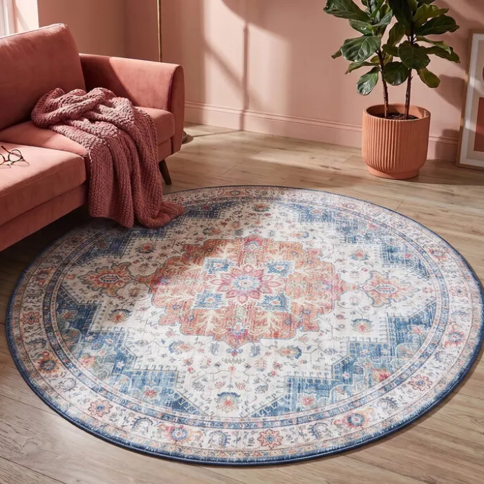 Teppich Vintage Rund - Azara Hellblau