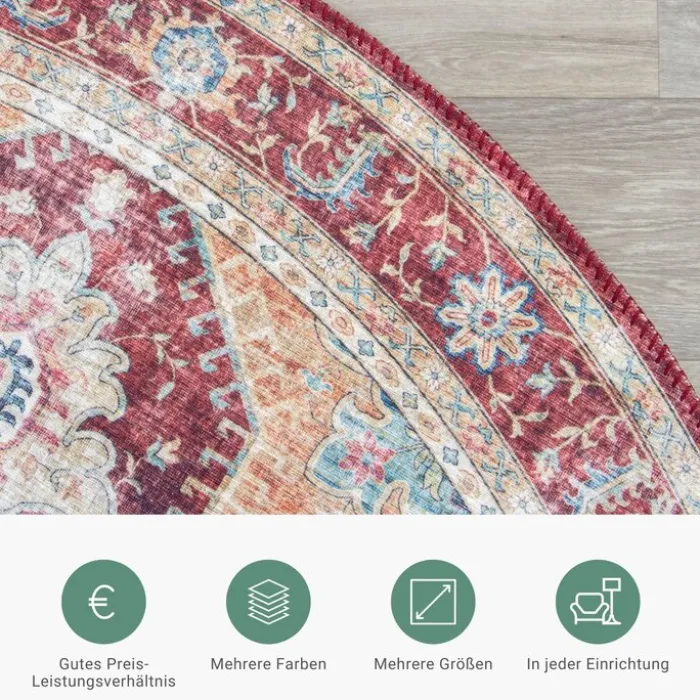 Teppich Vintage Rund - Azara Rot