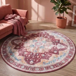 Teppich Vintage Rund - Azara Rot