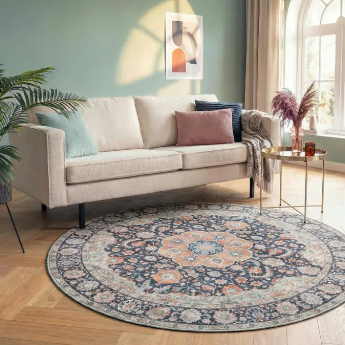 Teppich Vintage Rund - Imagine Medaillon Blau