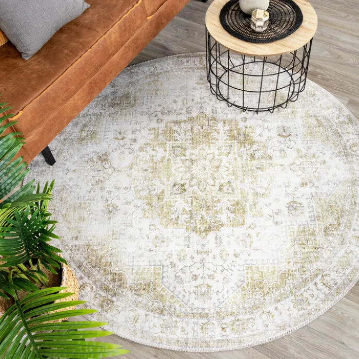 Teppich Vintage Rund - Lago Grün Creme