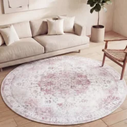 Teppich Vintage Rund - Lago Rot Rosa