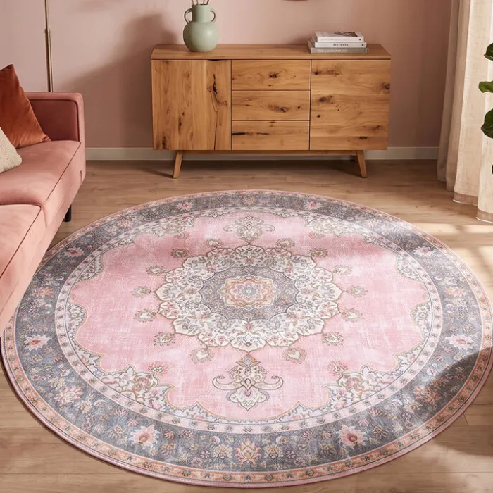 Teppich Vintage Rund - Lily Medaillon Rosa