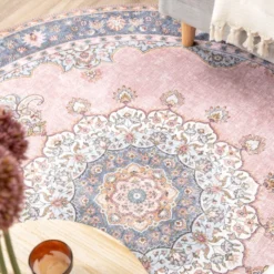 Teppich Vintage Rund - Lily Medaillon Rosa