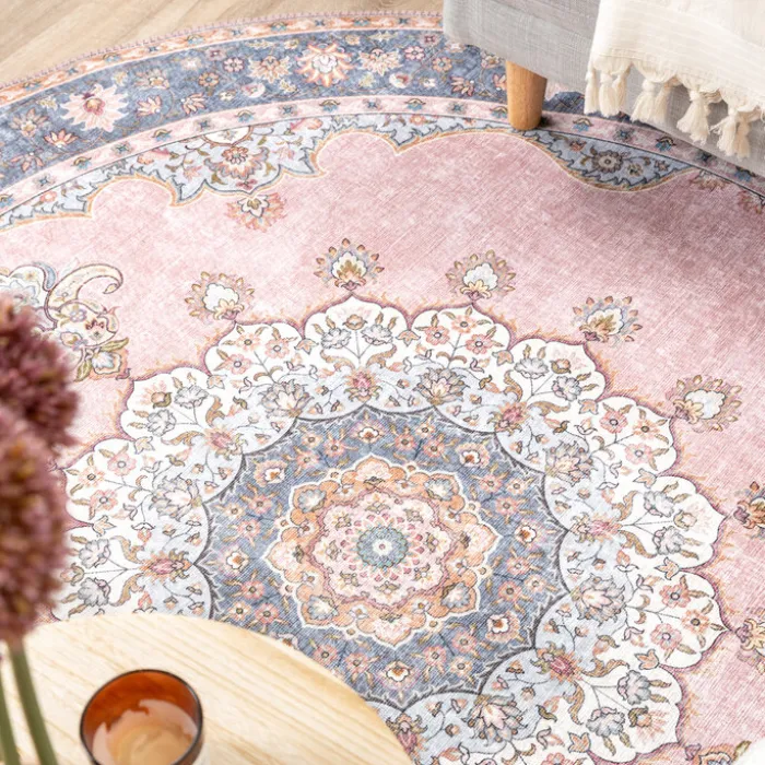 Teppich Vintage Rund - Lily Medaillon Rosa