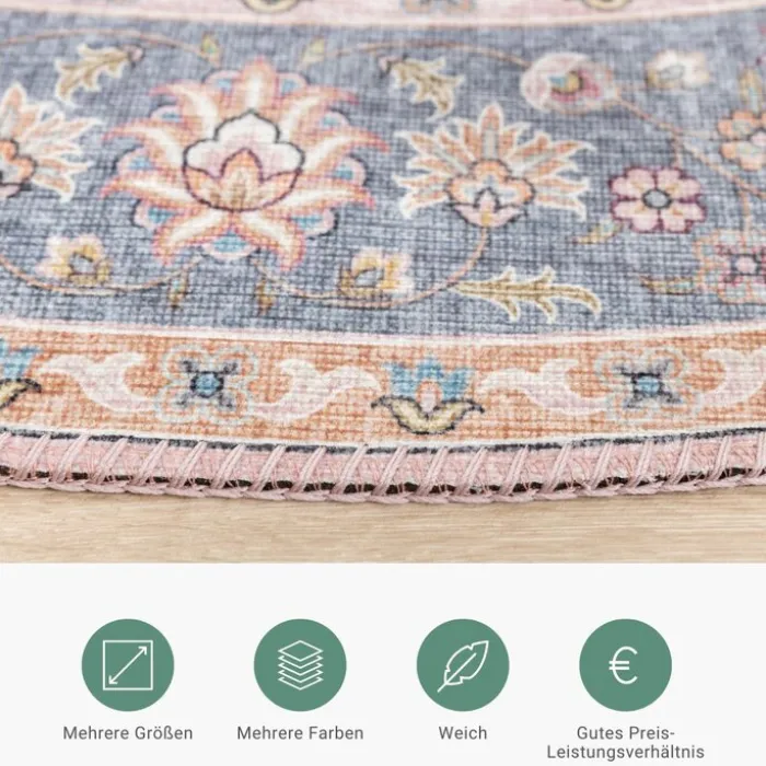 Teppich Vintage Rund - Lily Medaillon Rosa