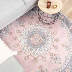 Teppich Vintage Rund - Lily Medaillon Rosa