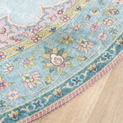 Teppich Vintage Rund - Lily Medaillon Hellblau Türkis