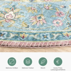 Teppich Vintage Rund - Lily Medaillon Hellblau Türkis