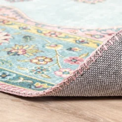 Teppich Vintage Rund - Lily Medaillon Hellblau Türkis