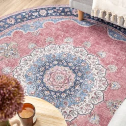 Teppich Vintage Rund - Lily Medaillon Rot Rosa