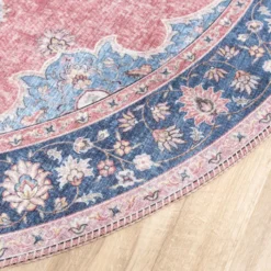 Teppich Vintage Rund - Lily Medaillon Rot Rosa