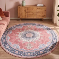Teppich Vintage Rund - Lily Medaillon Rot Rosa