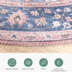 Teppich Vintage Rund - Lily Medaillon Rot Rosa