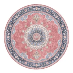 Teppich Vintage Rund - Lily Medaillon Rot Rosa