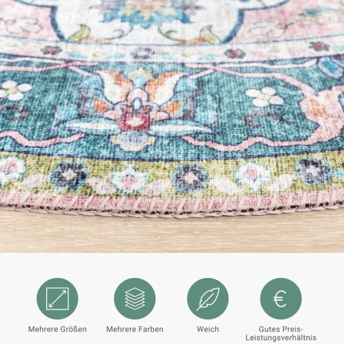 Teppich Vintage Rund - Lily Oriental Blau Rosa
