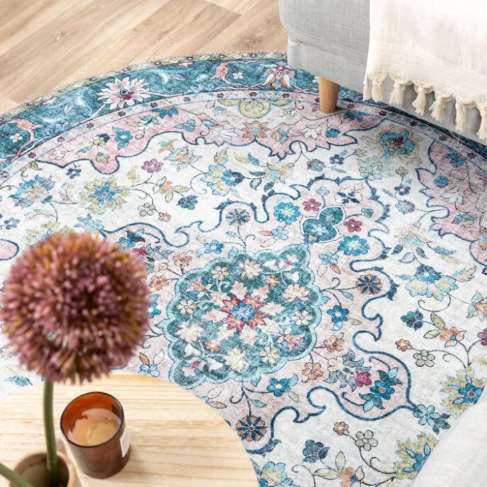 Teppich Vintage Rund - Lily Oriental Blau Rosa