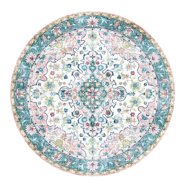 Teppich Vintage Rund - Lily Oriental Blau Rosa