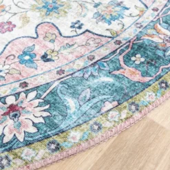 Teppich Vintage Rund - Lily Oriental Blau Rosa