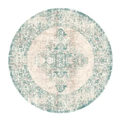 Teppich Vintage Rund - Spring Ethnic Creme Grün