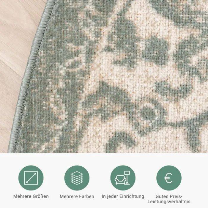 Teppich Vintage Rund - Spring Medaillon Grün Creme