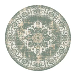 Teppich Vintage Rund - Spring Medaillon Grün Creme