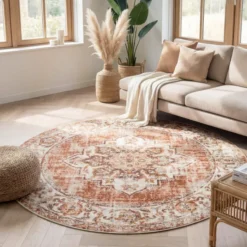 Teppich Vintage Rund - Spring Medaillon Terracotta Creme