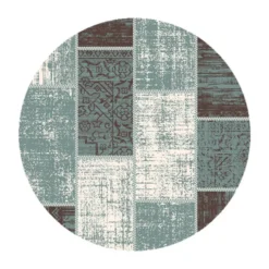 Teppich Vintage Rund - Spring Patchwork Grün Grau