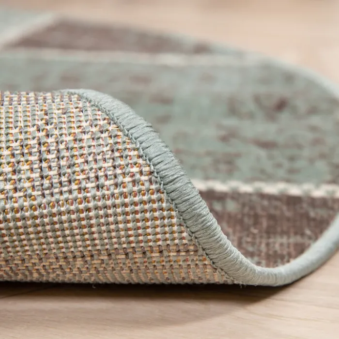 Teppich Vintage Rund - Spring Patchwork Grün Grau