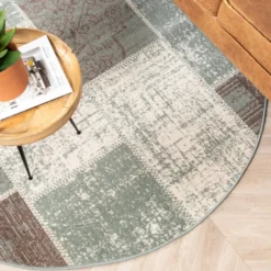 Teppich Vintage Rund - Spring Patchwork Grün Grau