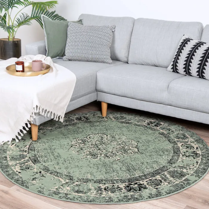 Teppich Vintage Rund - Wonder Grün Schwarz
