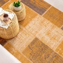 Teppich Vintage - Spring Patchwork Ockergelb Taupe