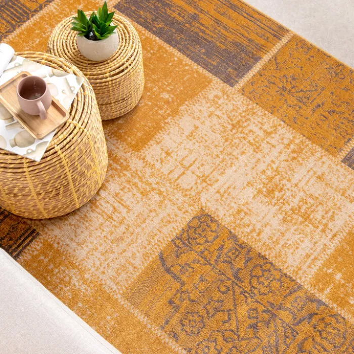 Teppich Vintage - Spring Patchwork Ockergelb Taupe