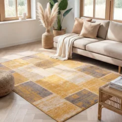 Teppich Vintage - Spring Patchwork Ockergelb Taupe