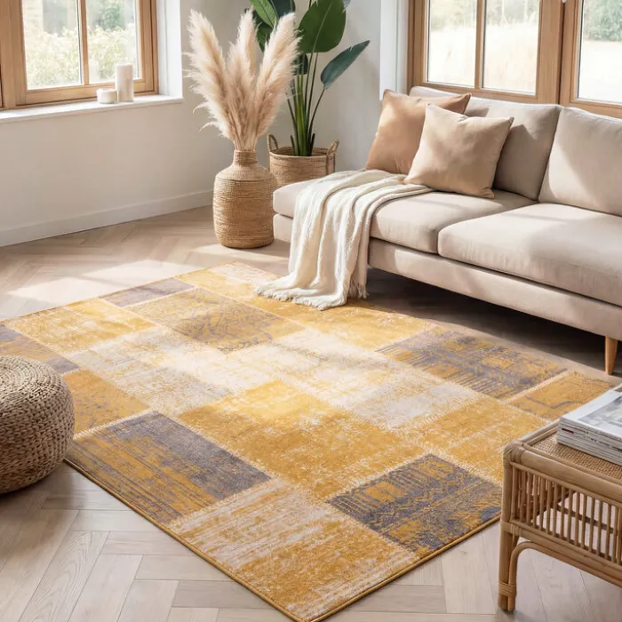 Teppich Vintage - Spring Patchwork Ockergelb Taupe