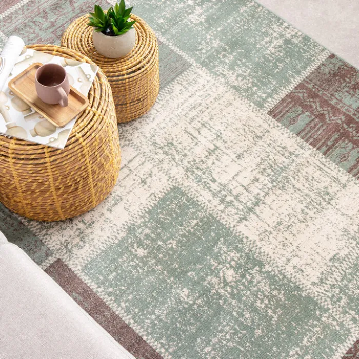 Teppich Vintage - Spring Patchwork Grün Grau