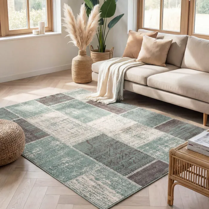 Teppich Vintage - Spring Patchwork Grün Grau